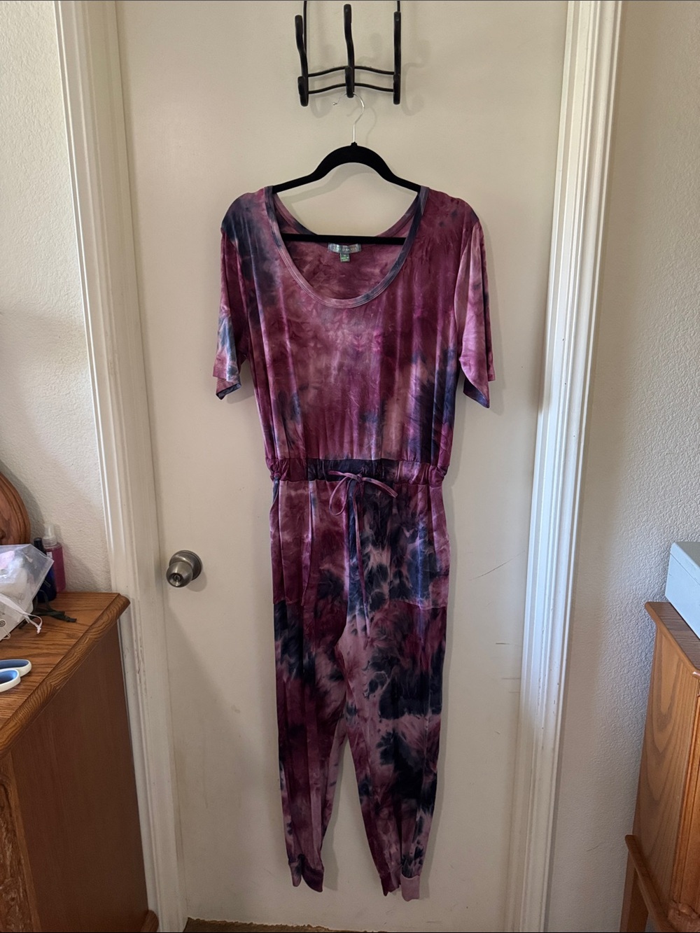 Good Luck Gem Berry Tie-Dye Short Sleeve Jumpsuit